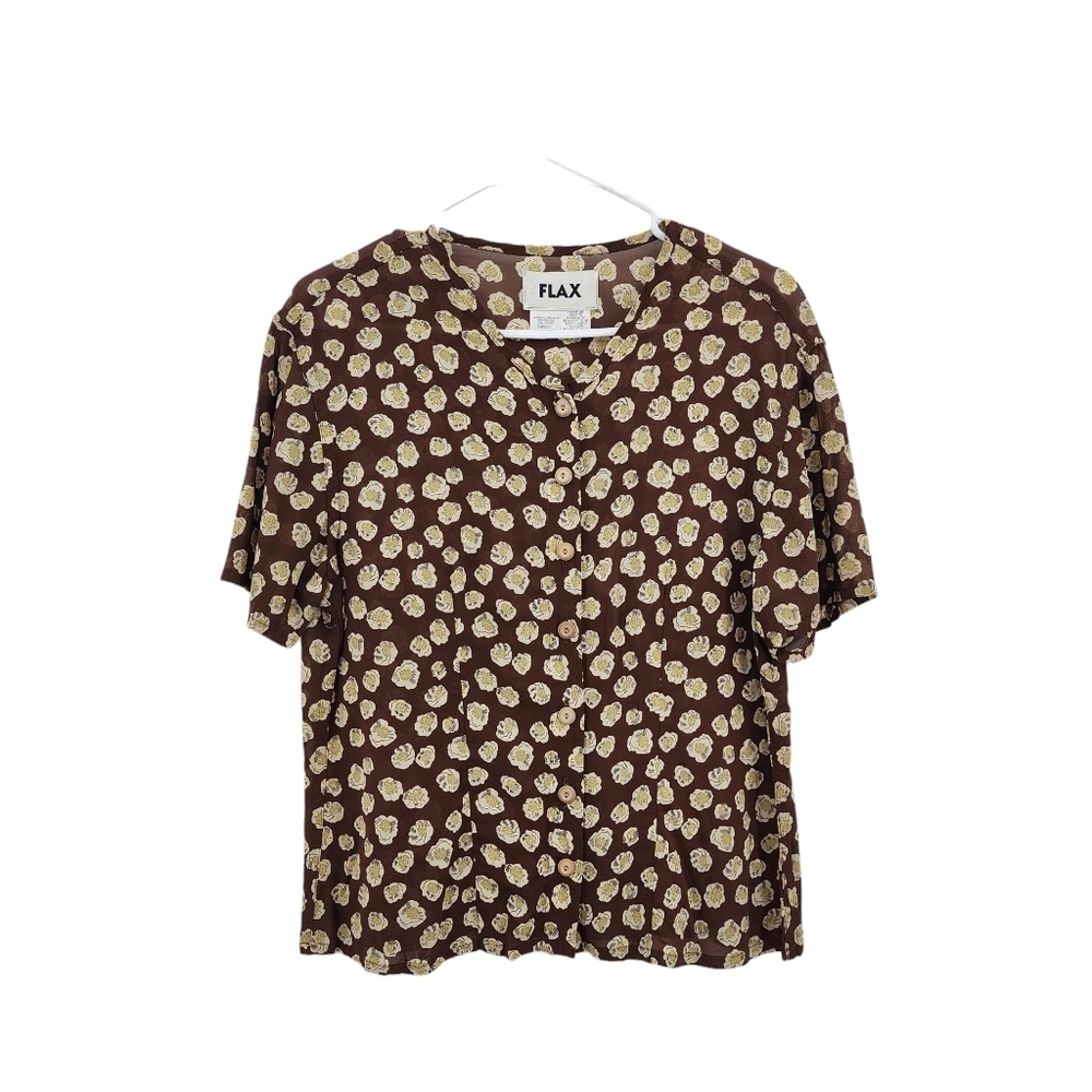 Flax Women's Floral Button Front Blouse - S